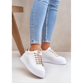 Turnschuhe auf einer Plattform mit dekorativen Schnürsenkel Weiß und Gold 6
