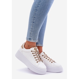 Turnschuhe auf einer Plattform mit dekorativen Schnürsenkel Weiß und Gold 5