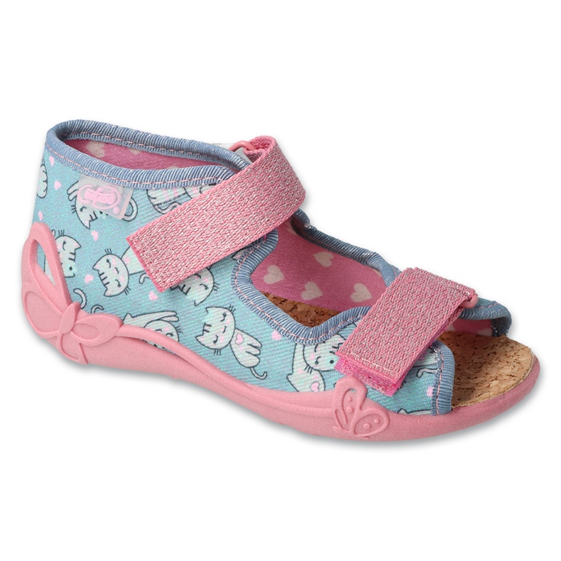 Befado Kinderruhschuhe mit Kätzchen Kork einfügen 342p040 Blau/Pink 1