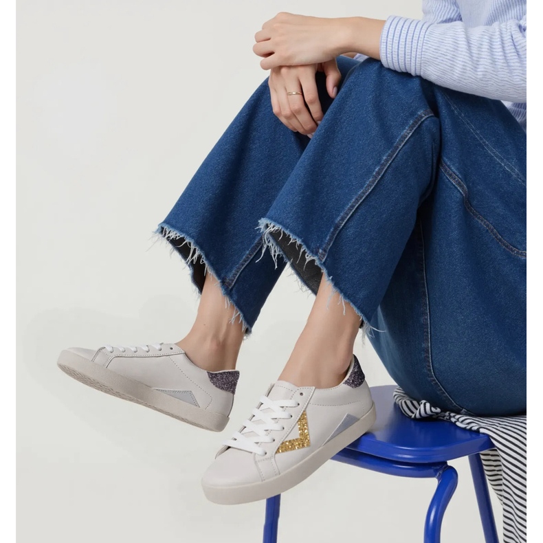 Frauen -Glitzer -Sneaker Goldeinsätze weiß 1