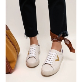 Frauen -Glitzer -Sneaker Goldeinsätze weiß 2