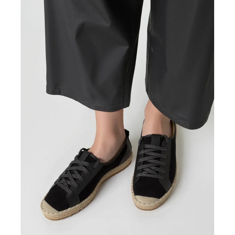 Frauen espadrilles noir spitzen schwarz 2