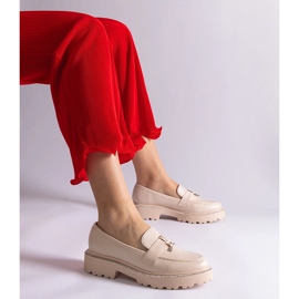 Beige Eco -Leder -Slipper mit Zirkonen dekoriert 1