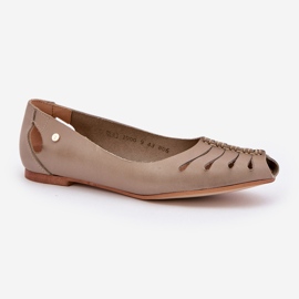 Zazoo 10009 bequeme Leder -Frauen -Ballerinas dunkler Beige 4