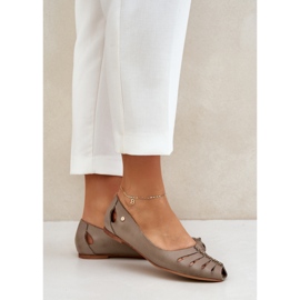 Zazoo 10009 bequeme Leder -Frauen -Ballerinas dunkler Beige 3