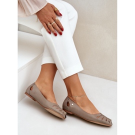 Zazoo 10009 bequeme Leder -Frauen -Ballerinas dunkler Beige 7