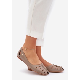 Zazoo 10009 bequeme Leder -Frauen -Ballerinas dunkler Beige 1