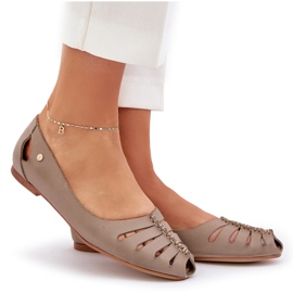 Zazoo 10009 bequeme Leder -Frauen -Ballerinas dunkler Beige 9