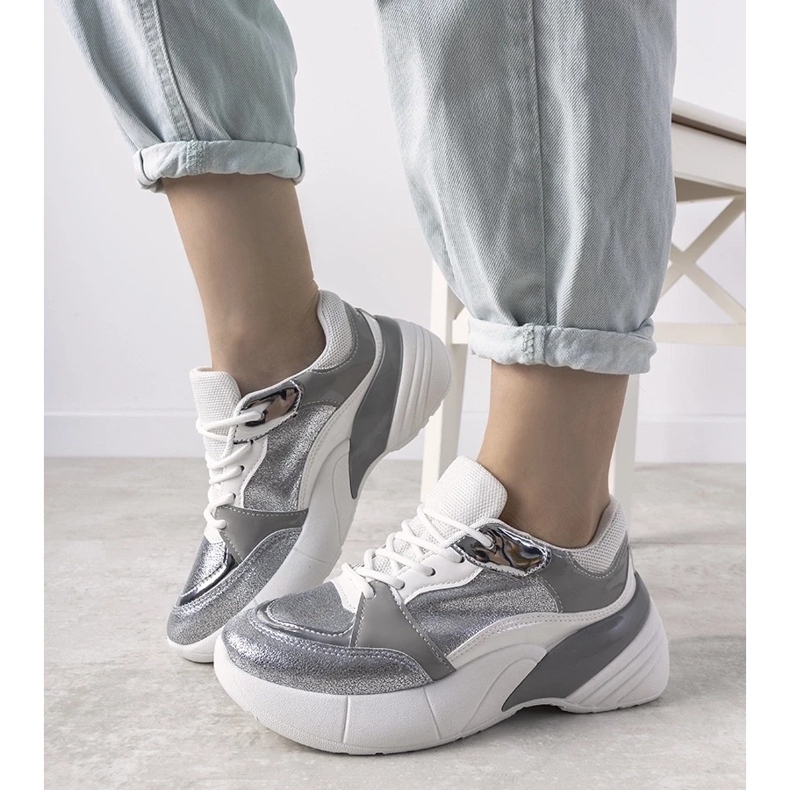 D/GMR Silberne Turnschuhe mit hoher Sohle Rot silber- 2