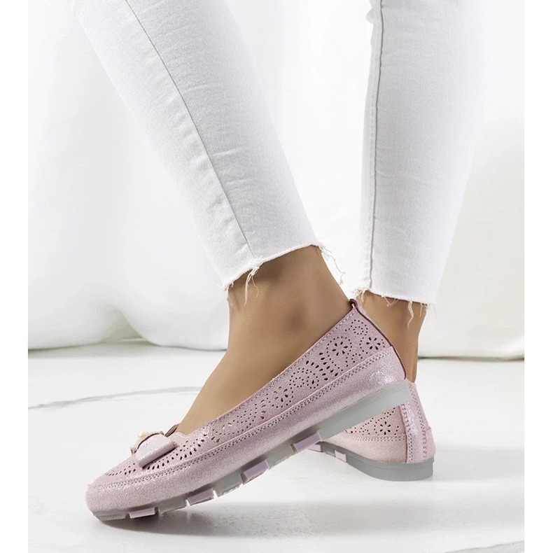 D/GMR Rosa Leder -Ballerinas mit einem Catania -Bogen 1