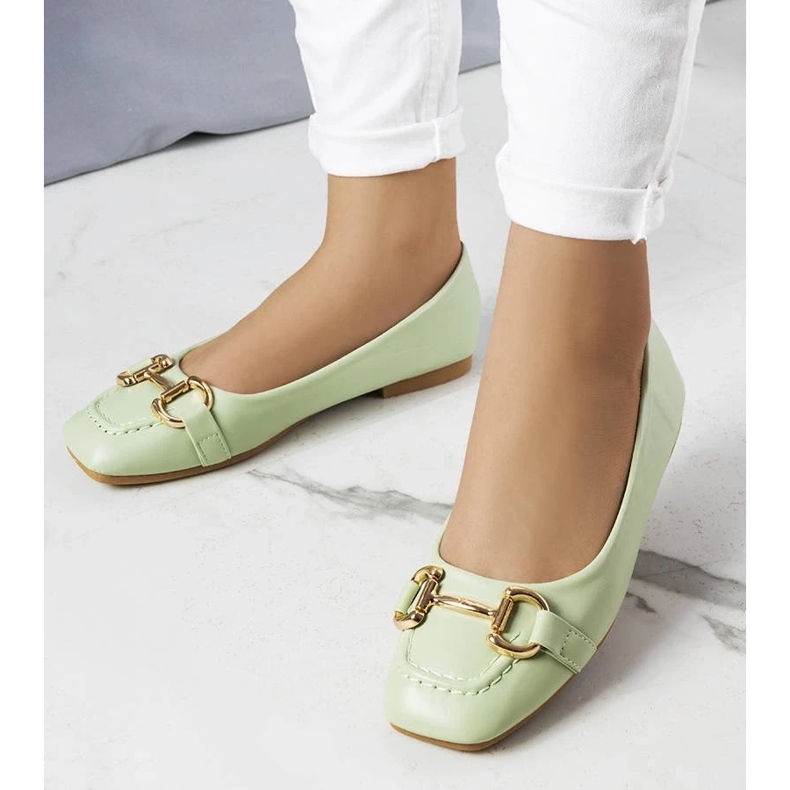 D/GMR Grüne Ballerinas mit goldener Iris-Verzierung 1