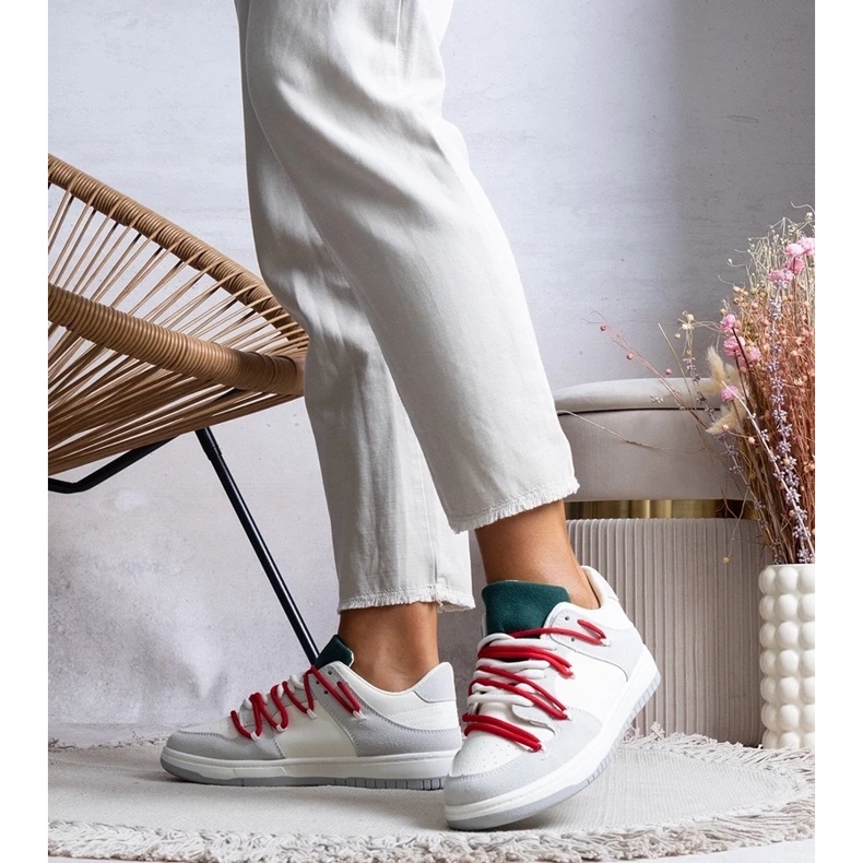 D/GMR Graue Turnschuhe Frauen -Turnschuhe mit roten Arcobaleno -Schnürsenkel 2