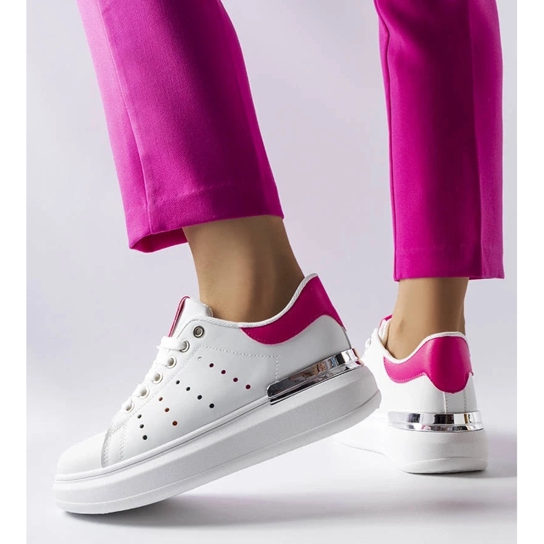 D/GMR Weiße Sneakers mit farbiger Chalut-Perforation rosa 1