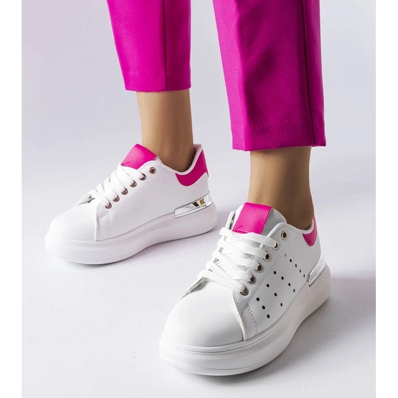 D/GMR Weiße Sneakers mit farbiger Chalut-Perforation rosa 2