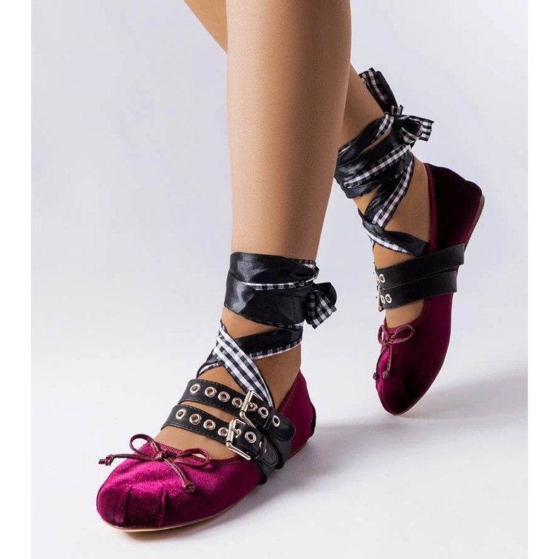 D/GMR Burgunderfarbene Ballerinas mit Boutot-Schnalle rot 1