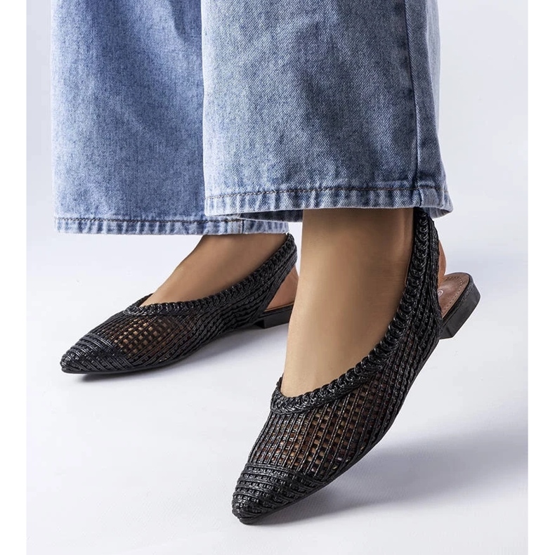 D/GMR Schwarze durchbrochene Ballerinas mit offenem Absatz von Maheu 2