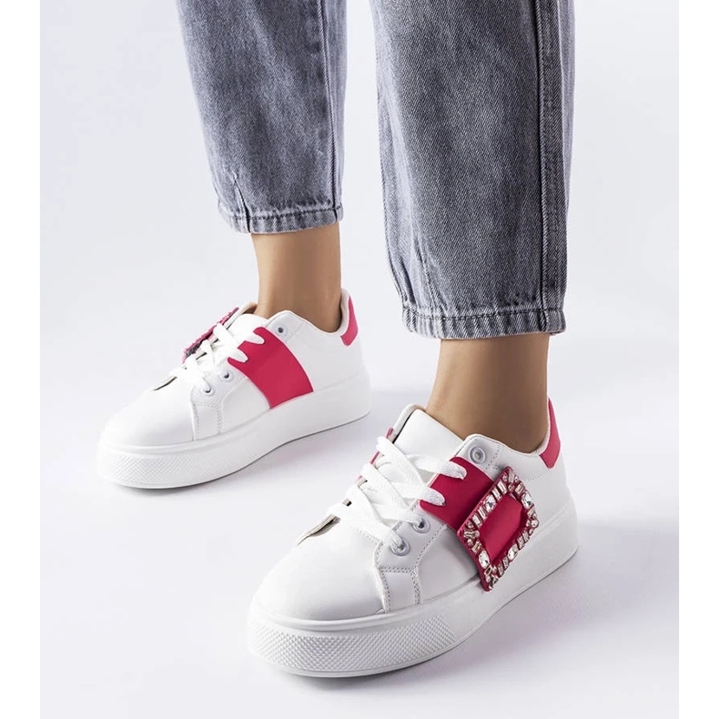 D/GMR Weiße Turnschuhe mit rosafarbener Ike-Schnalle 1