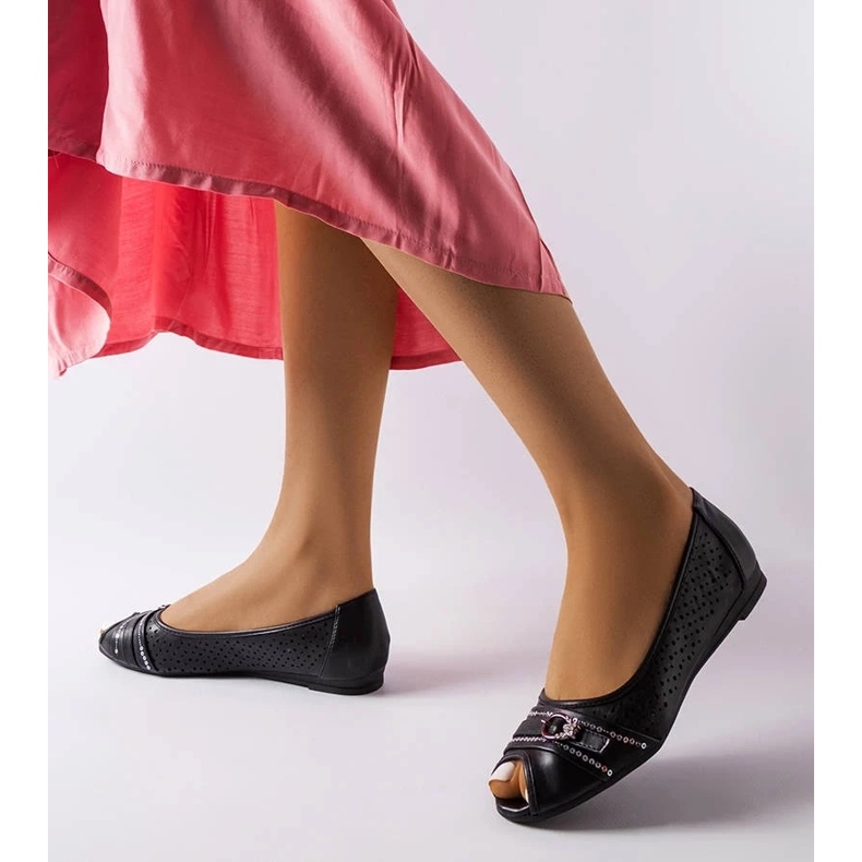 D/GMR Schwarze durchbrochene Ballerinas mit Strasssteinen von Creek 1