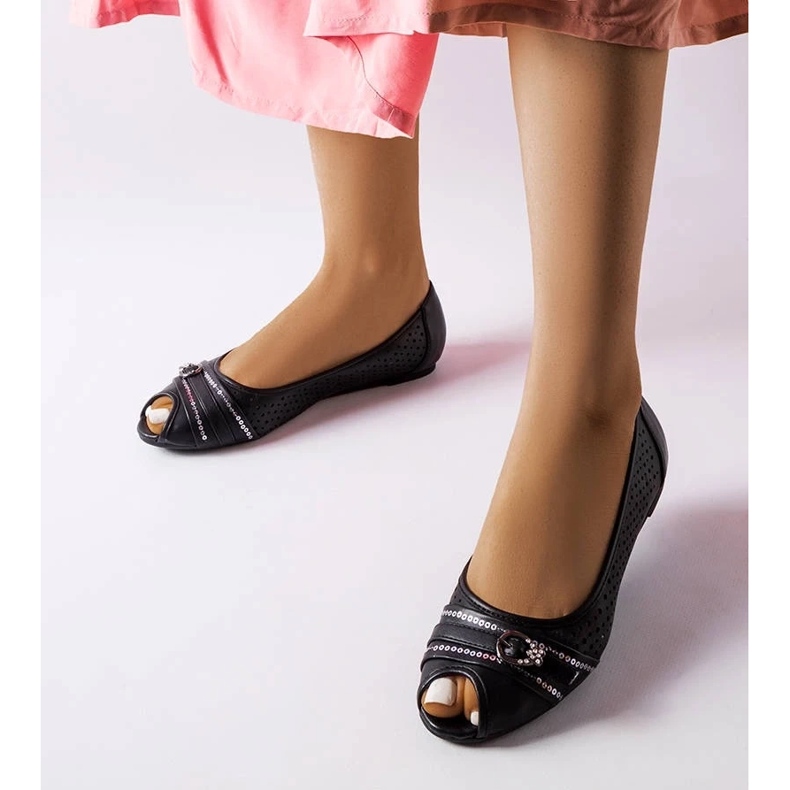 D/GMR Schwarze durchbrochene Ballerinas mit Strasssteinen von Creek 2