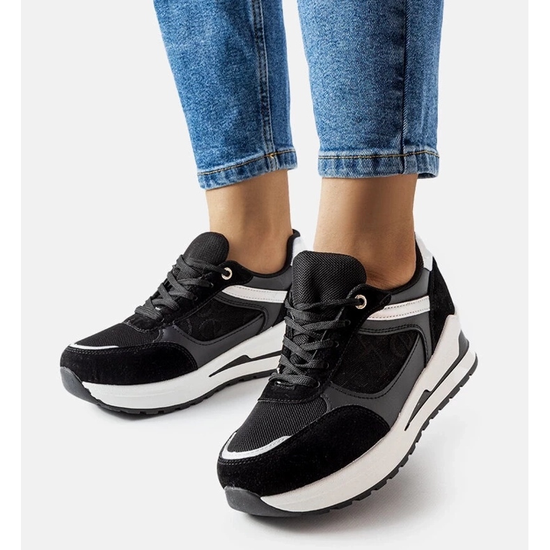 D/GMR Schwarze Sneakers mit Genovesee-Einsatz 2