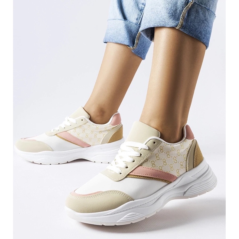 D/GMR Beige-weiße Sneakers mit goldenem Duffy-Akzent 2