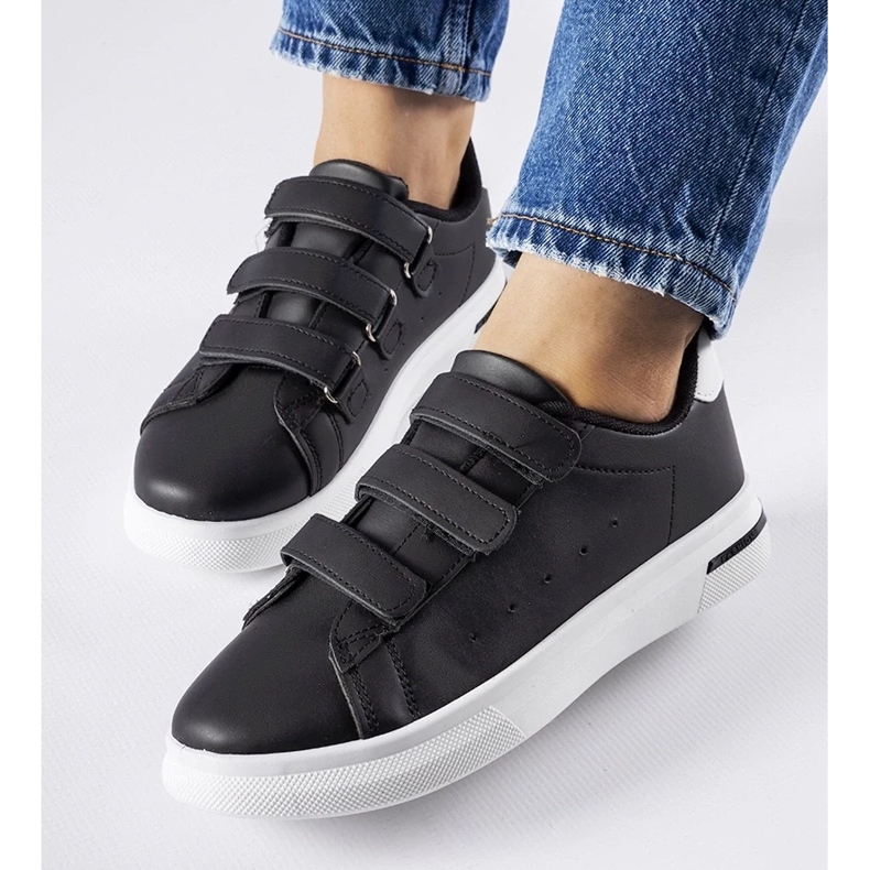 D/GMR Schwarze Turnschuhe, die mit Klettverschluss paré befestigt sind - weiße Sohle 2