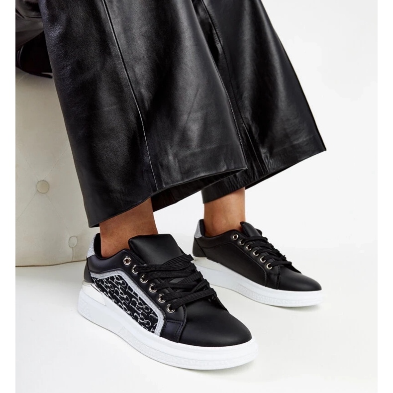 D/GMR Schwarze Plateau-Sneaker mit Fekete-Glitzer 1