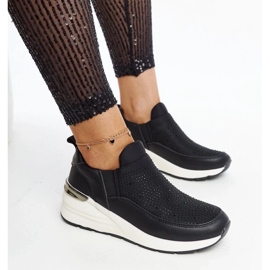 D/GMR Schwarze Keil -Turnschuhe mit Zirkonen und goldenen Elementen Ashleey 2