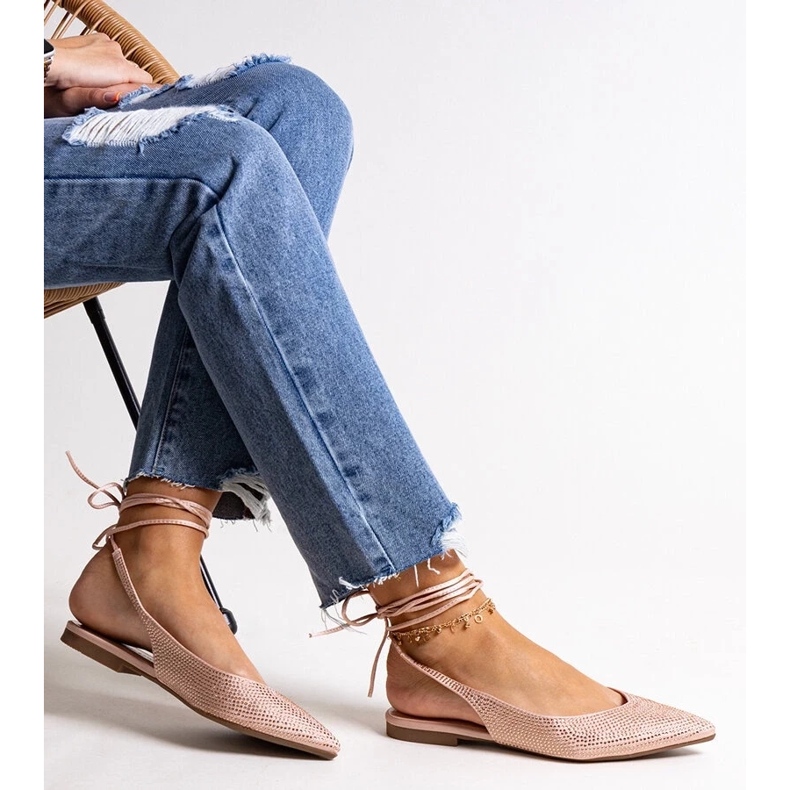 D/CEO Rosafarbene Safine-Schnürballerinas mit Strasssteinen 1