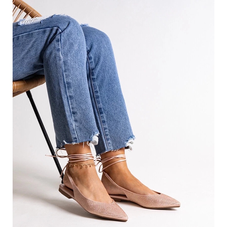 D/CEO Rosafarbene Safine-Schnürballerinas mit Strasssteinen 2