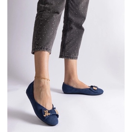 D/CEO Marineblaue Ballerinas, verziert mit einer Esdras-Schleife und einer Brosche 2