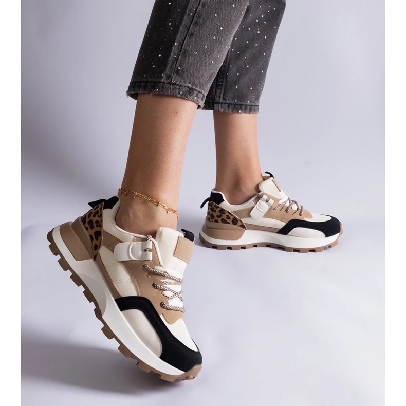 D/CEO Beigefarbene Sneakers, verziert mit einem Soria-Tiermotiv 1