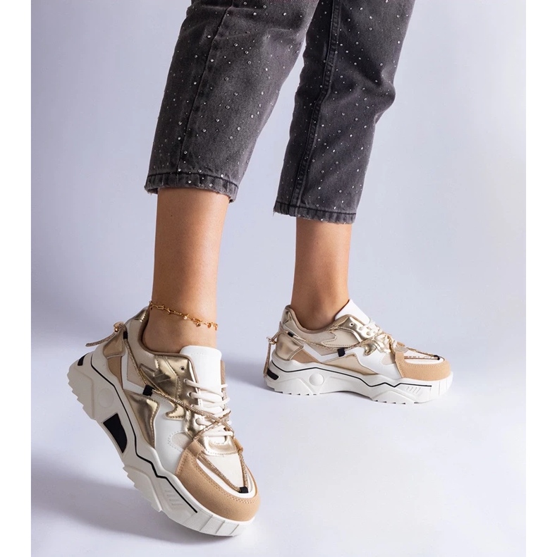 D/CEO Beigefarbene Sneakers, verziert mit einer Valdez-Zirkonschnur 2