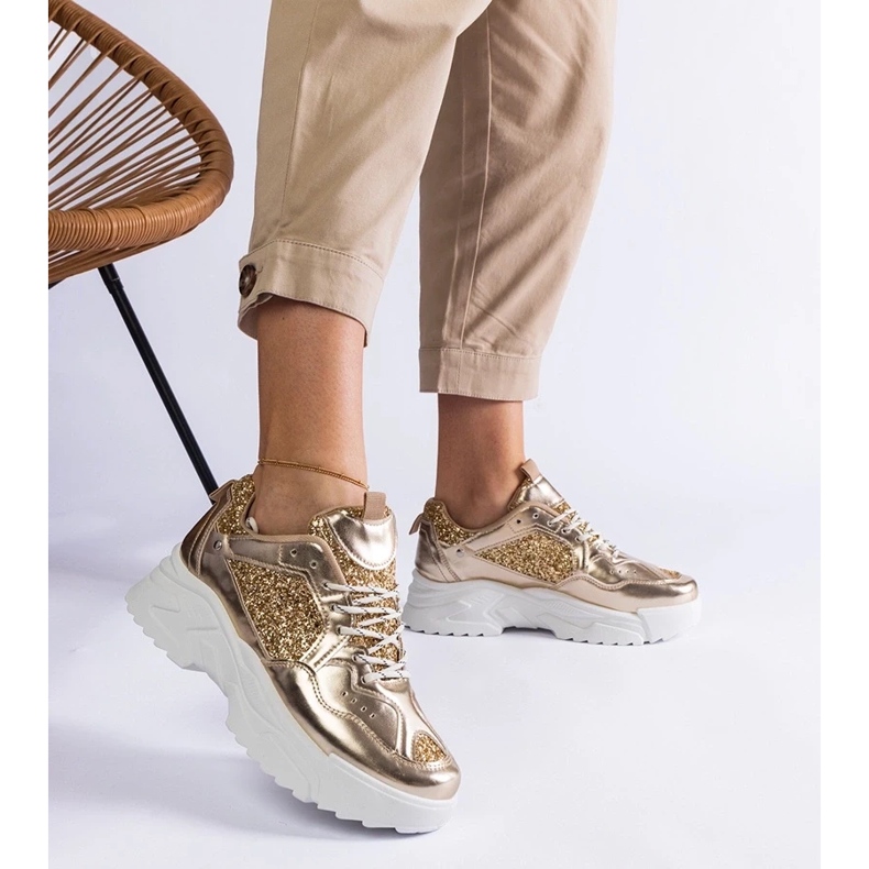 D/CEO Goldene Damen-Sneaker mit glitzernden Caraballo-Einsätzen 2