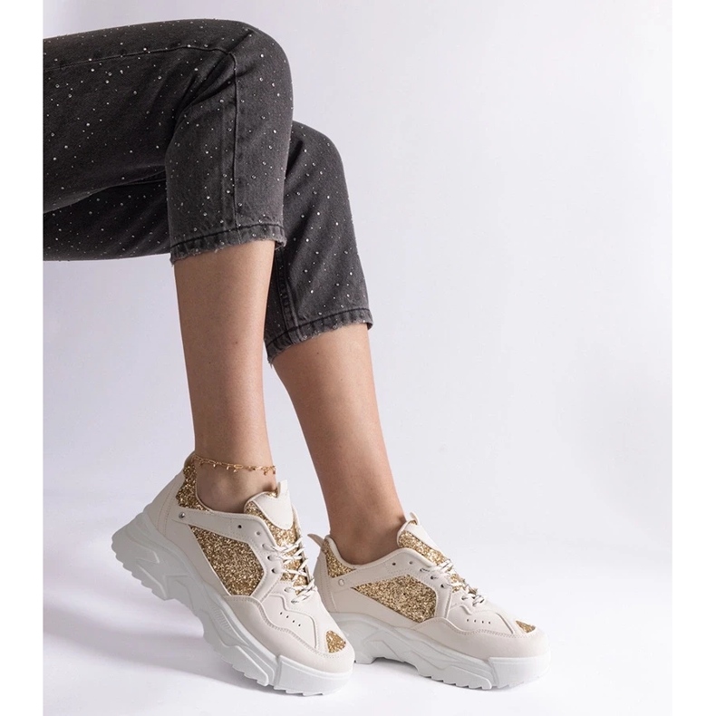 D/CEO Beige Damen-Sneaker mit Glitzereinsätzen Caraballo 2