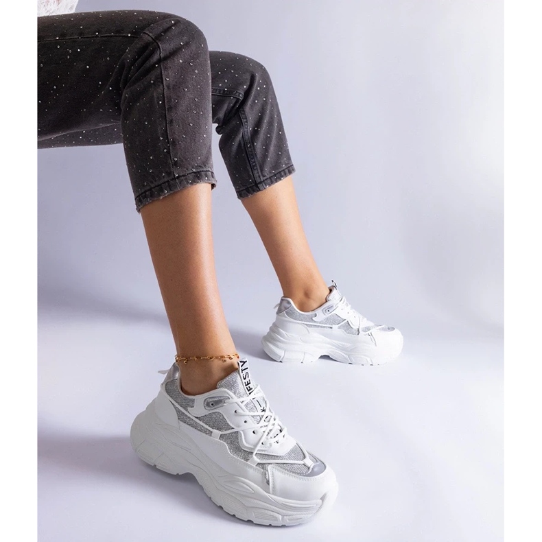 D/CEO Weiße Sneakers mit Rigel-Glitzereinsätzen 1