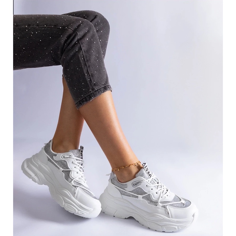 D/CEO Weiße Sneakers mit Rigel-Glitzereinsätzen 2