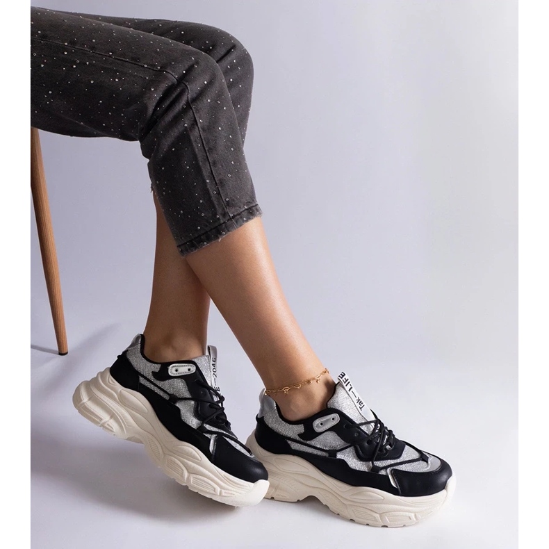 D/CEO Schwarze Sneakers mit Rigel-Glitzereinsätzen 1