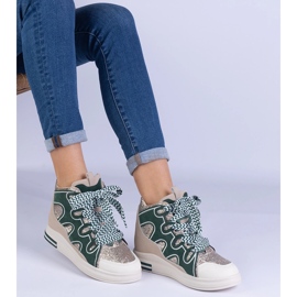 Grüne Turnschuhe mit dicken Schnürsenkel und Glitzer 3