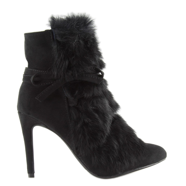 Schwarze Stiefel auf hohem Absatz mit Fell schwarz 1319 Schwarz 2