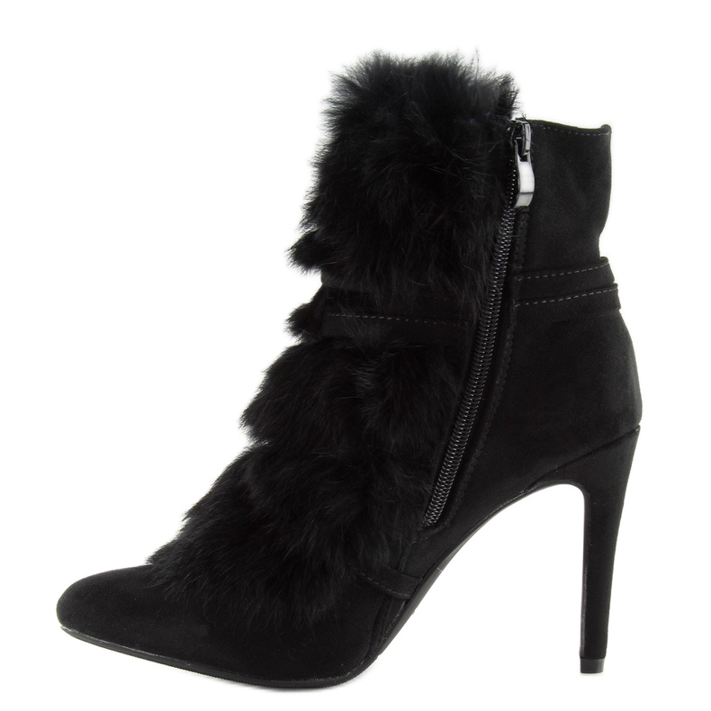 Schwarze Stiefel auf hohem Absatz mit Fell schwarz 1319 Schwarz 1