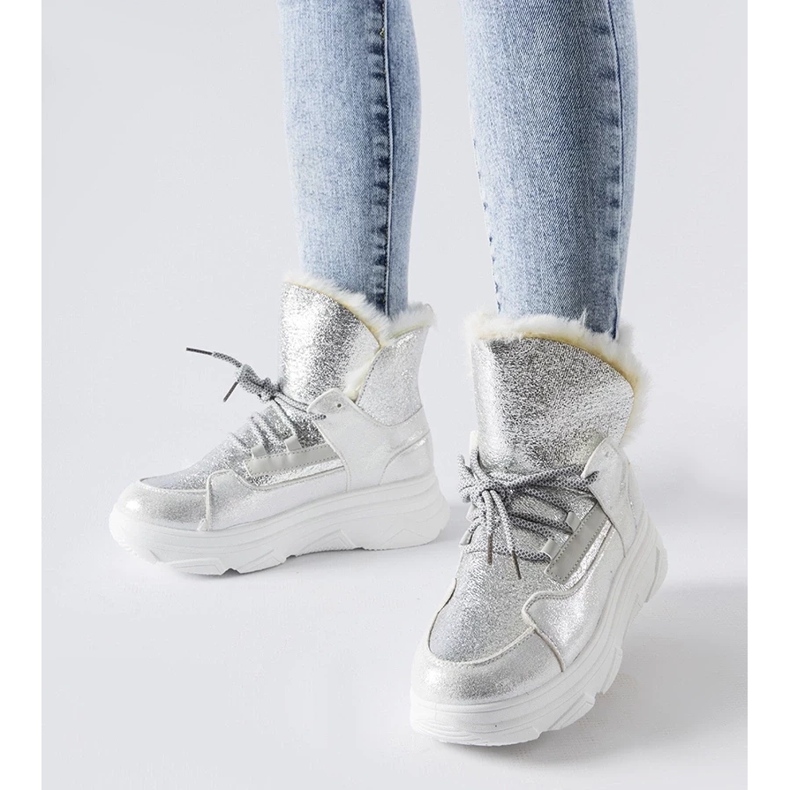 D/CEO Weiße und silberne isolierte Stringer-Schneestiefel 1