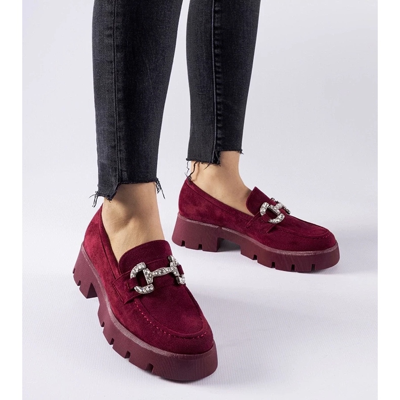 D/CEO Giacomo burgunderfarbene Mokassins mit Strasssteinen rot 1