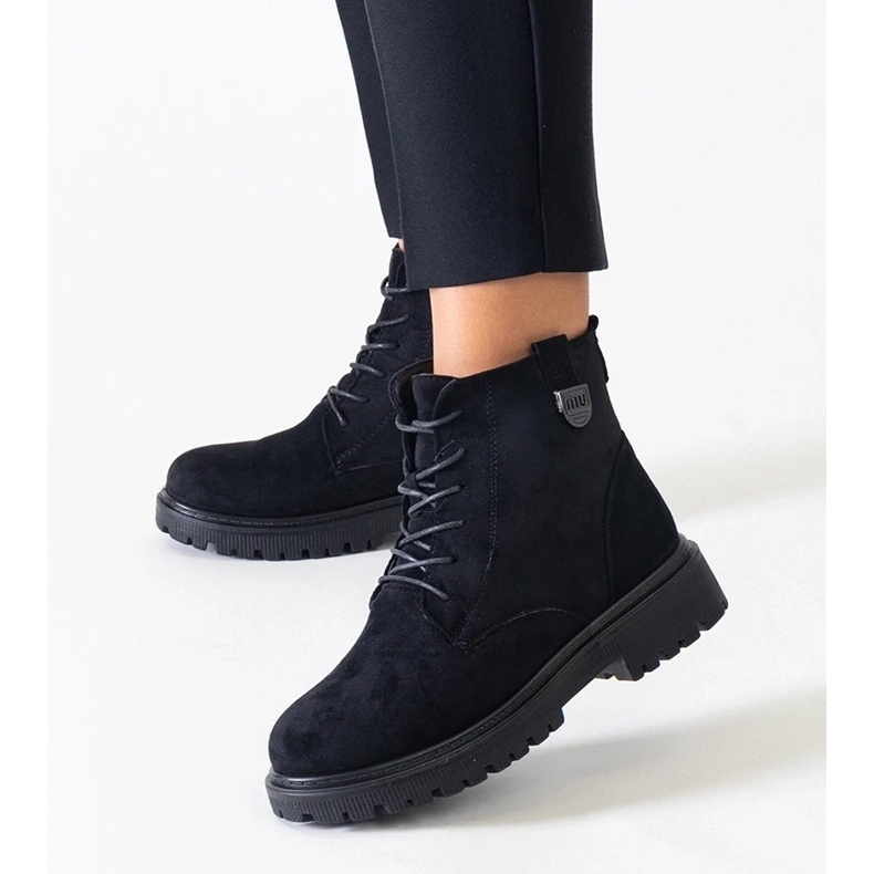 D/CEO Schwarze Arbeitsstiefel aus Öko-Wildleder auf der Leonora-Plattform 2