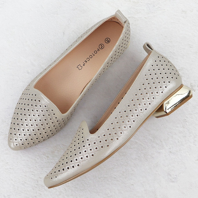 Frauenschuhe auf einem dekorativen Fersenöffnungs -Beige Potocki SZ12574 2