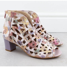 Openwork für Frauen offene Toegstiefel mit Blumen M. Daszyński MR1954-15 rosa 2