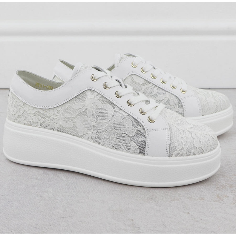 S.Barski Schuhe auf der Białe S. Barski Hy51-059 Spitzenplattform weiß 2