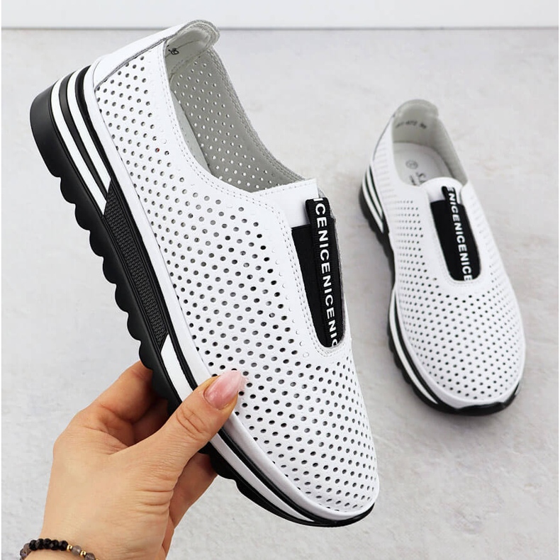 Damen-Lederschuhe rutschten offene Weiße S.Barski LR51-672 1