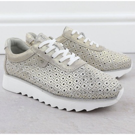 S.Barski Damen-Lederschuhe auf der Openwork-Plattform Złote S. Barski LR51-927 golden 2