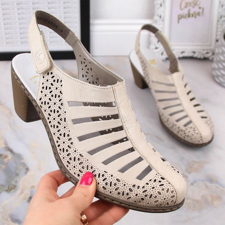 Rieker W RKR49B Leder-Sandalen mit hohen Absätzen, Beige 2